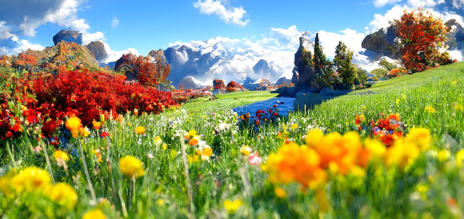 Floral Valley Landscape in Romantic Photorealism