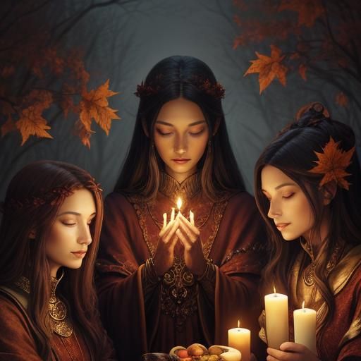 Goddesses Making Wishes Under Harvest Moon