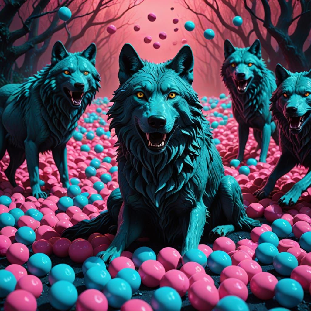 Surreal Wolves Emerge in a Pop Art Dreamscape