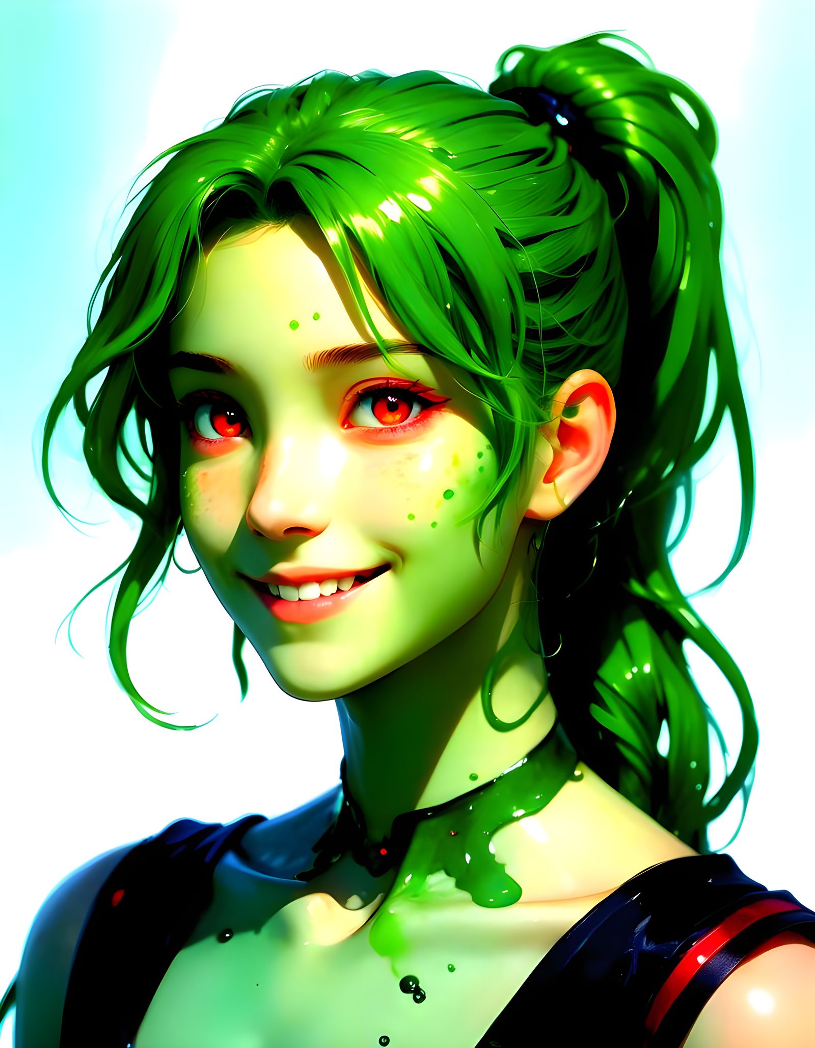 Emerald Humanoid Portrait in Ethereal Pastel Hues