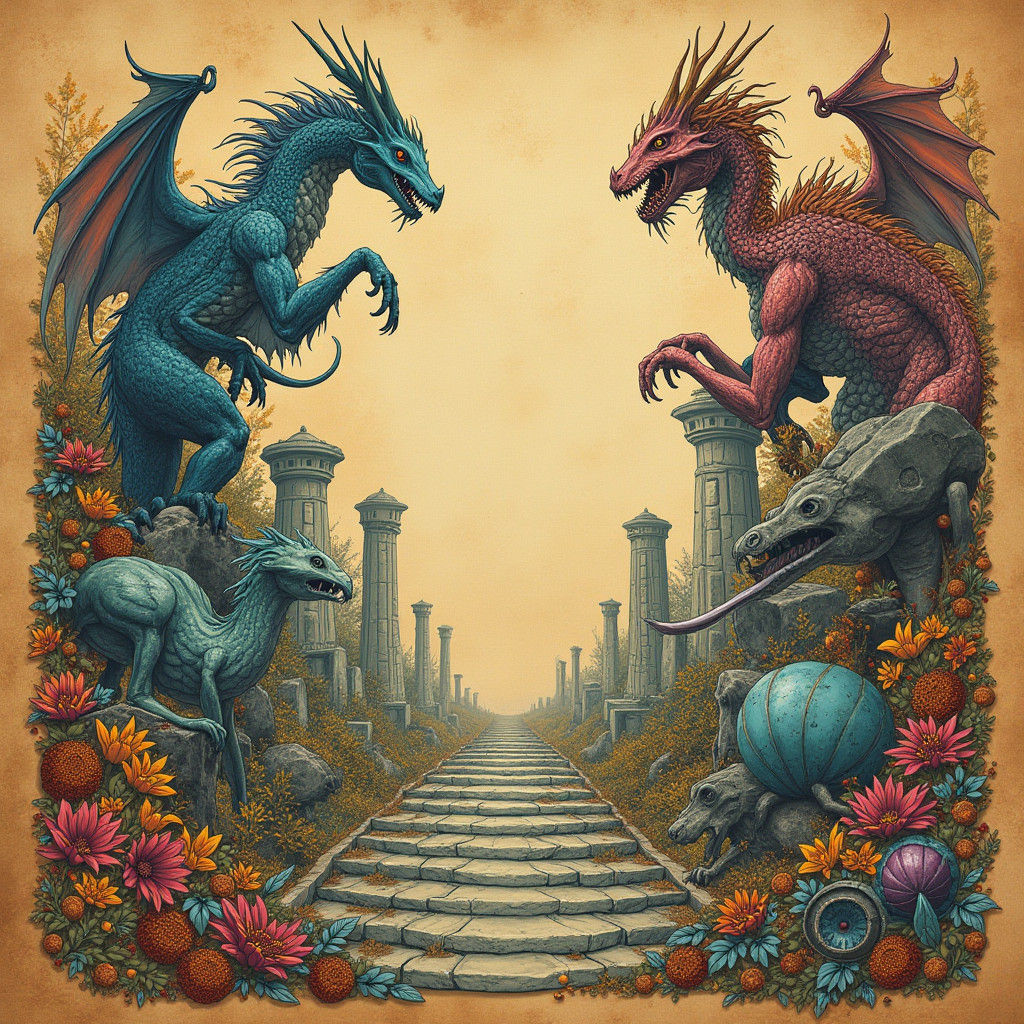 Mystical Doodles on Parchment in Detailed Matte Painting Sty...