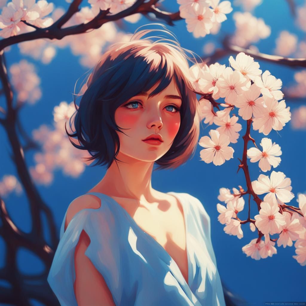 Anime Girl Relaxing Under Cherry Blossom Tree