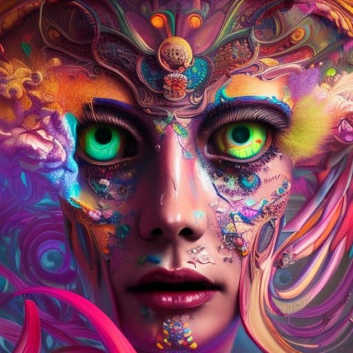 Psychedelic Woman Portrait in a Detailed Digital Art Style