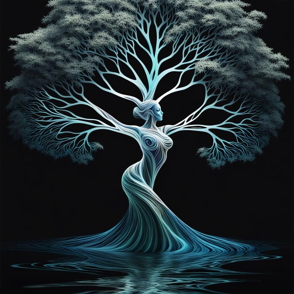 Abstract Tree Woman: Flowing and Intricate Design