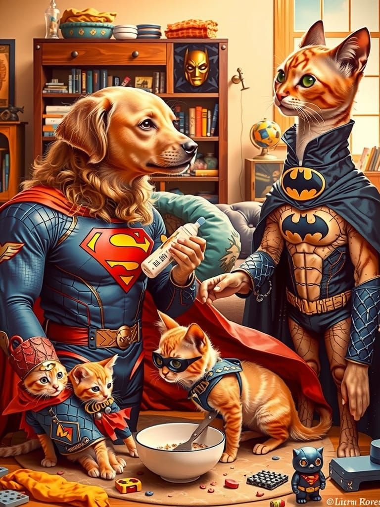 Co-Parenting Superheroes: Golden Retriever Superman and Siam...
