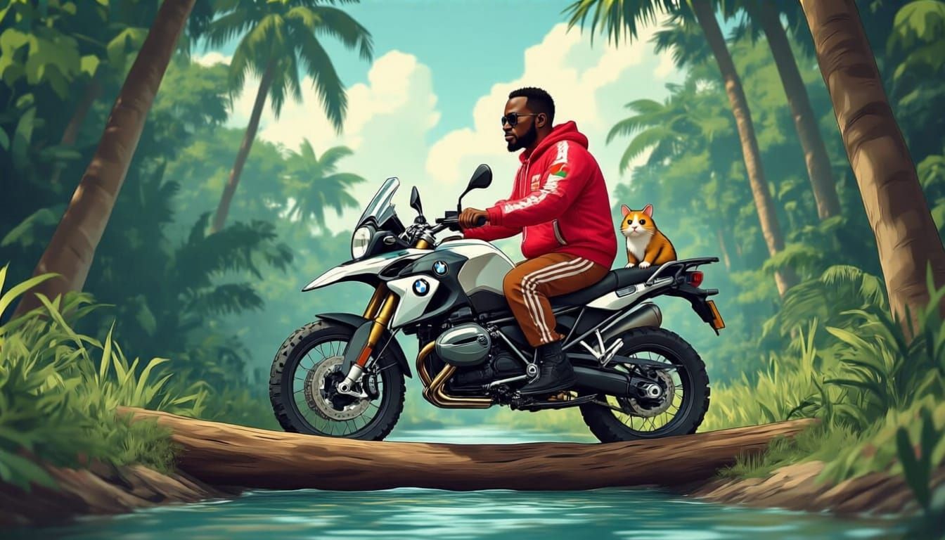 Guyanese Man Rides Motorcycle Over Creek with Animal Passeng...