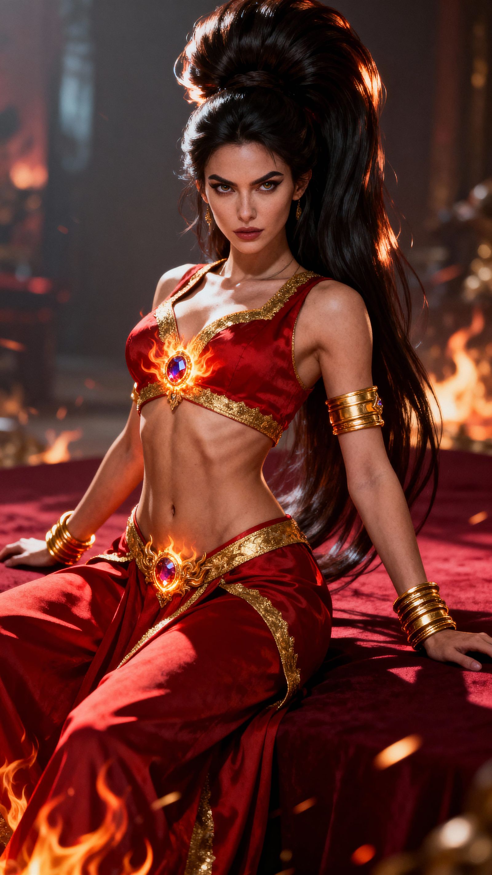 Dominant Woman in Fiery Red Ensemble