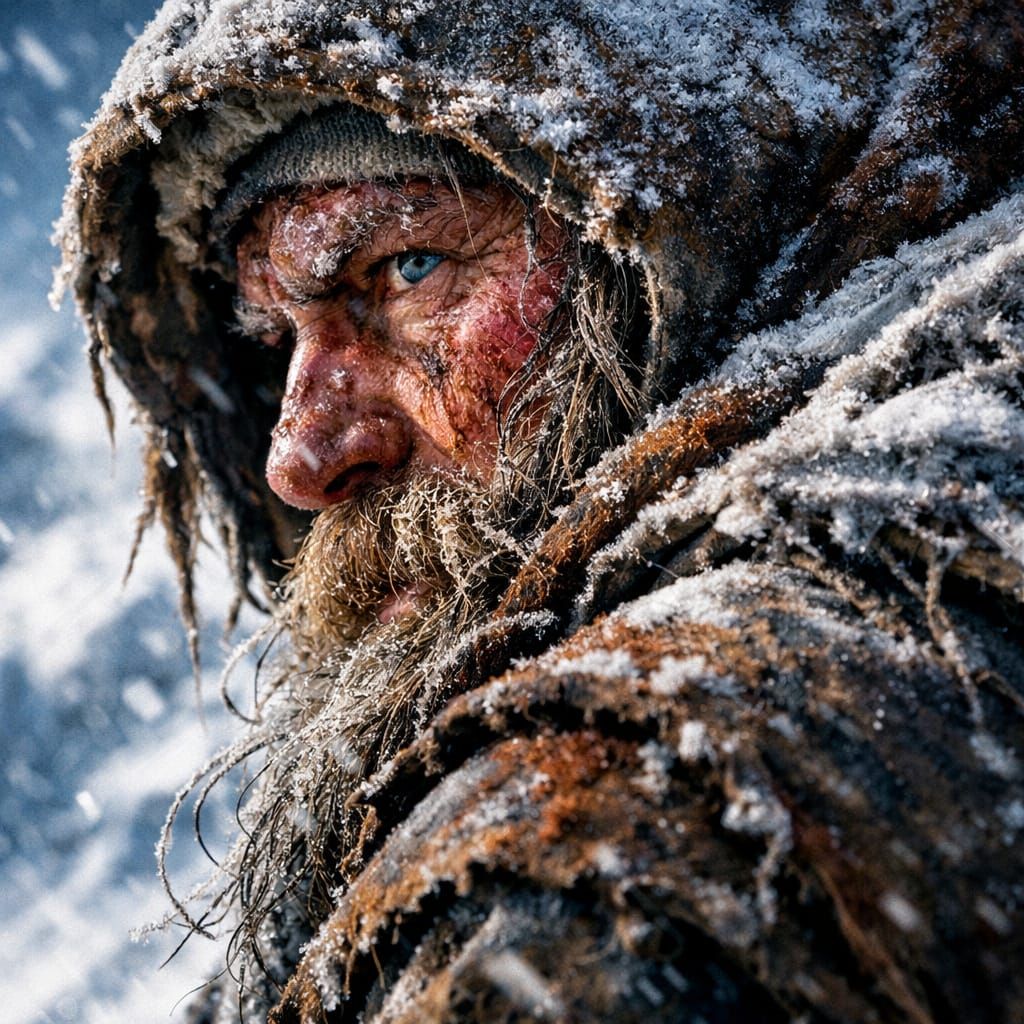 Mountain Hermit Portrait in Glacial Blues and Rusted Browns