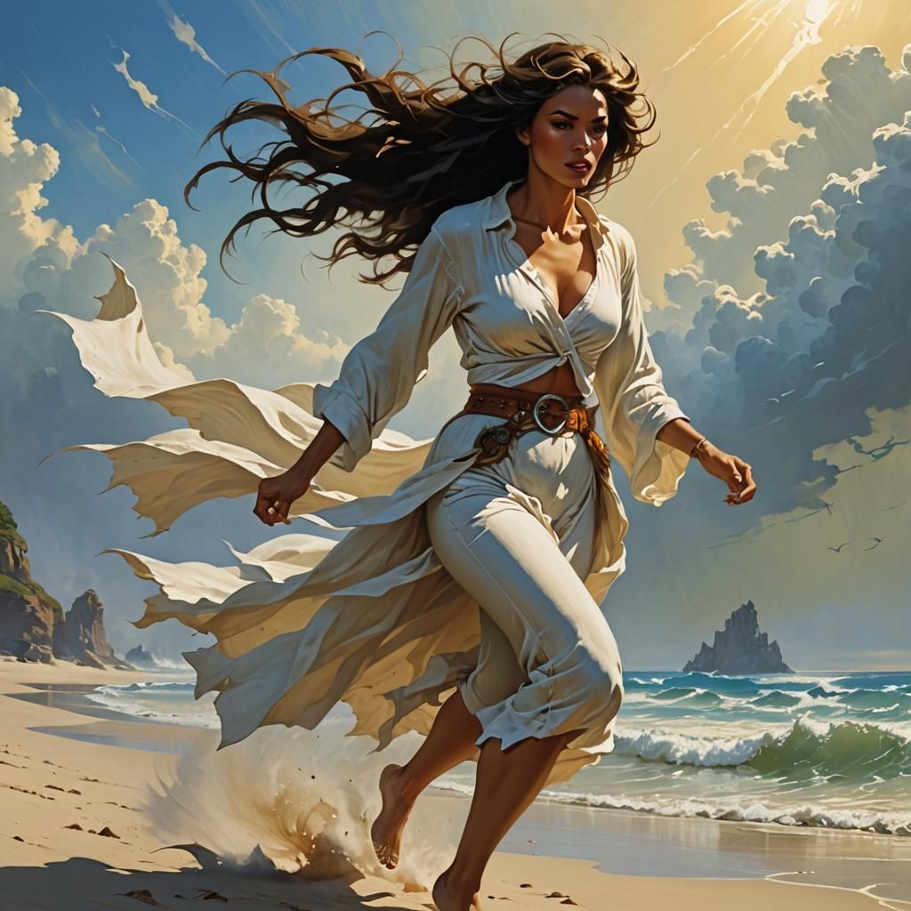 Beachcomber and Dragon: Hyperrealistic Digital Art