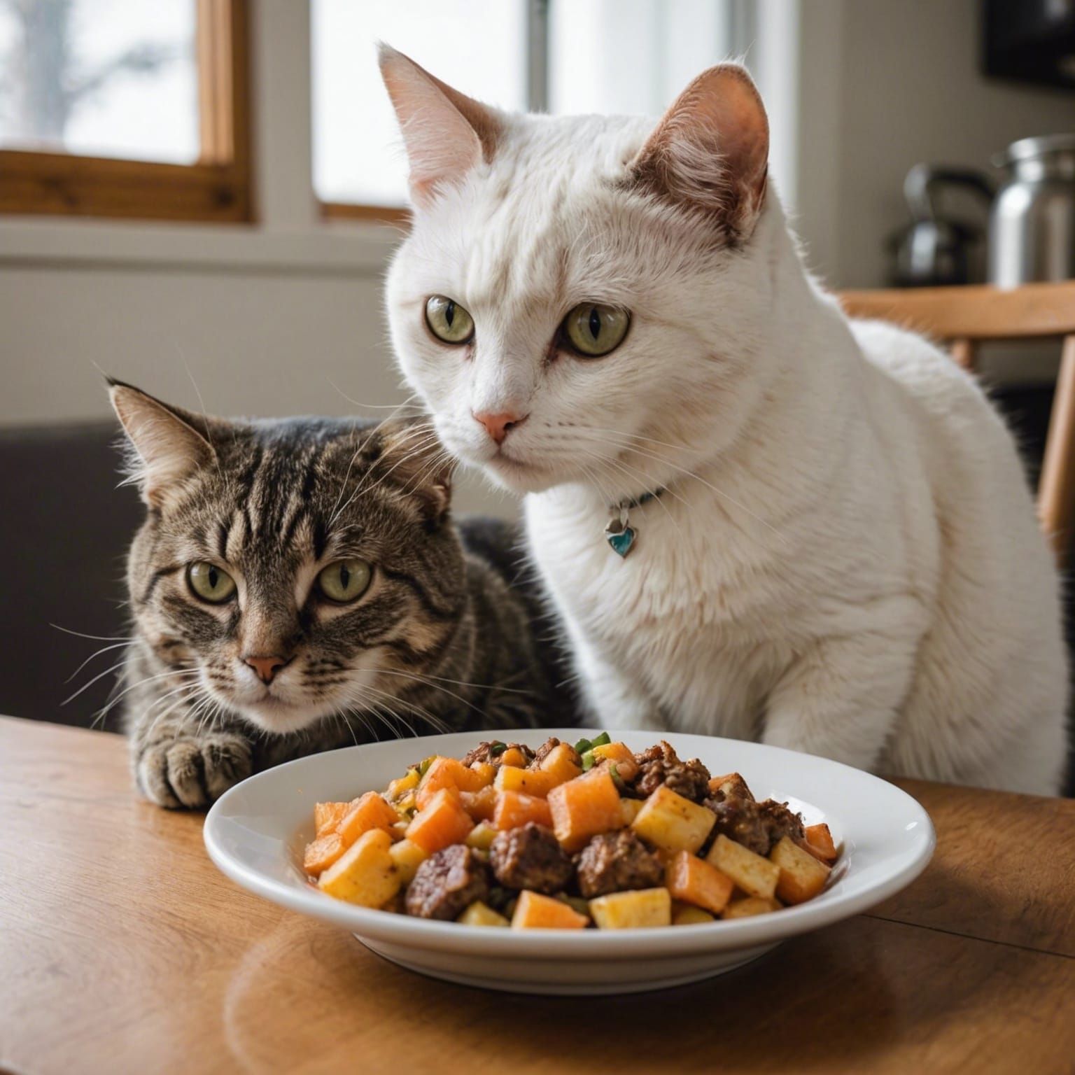 Cat's Food Contemplation: A Whimsical AI Image