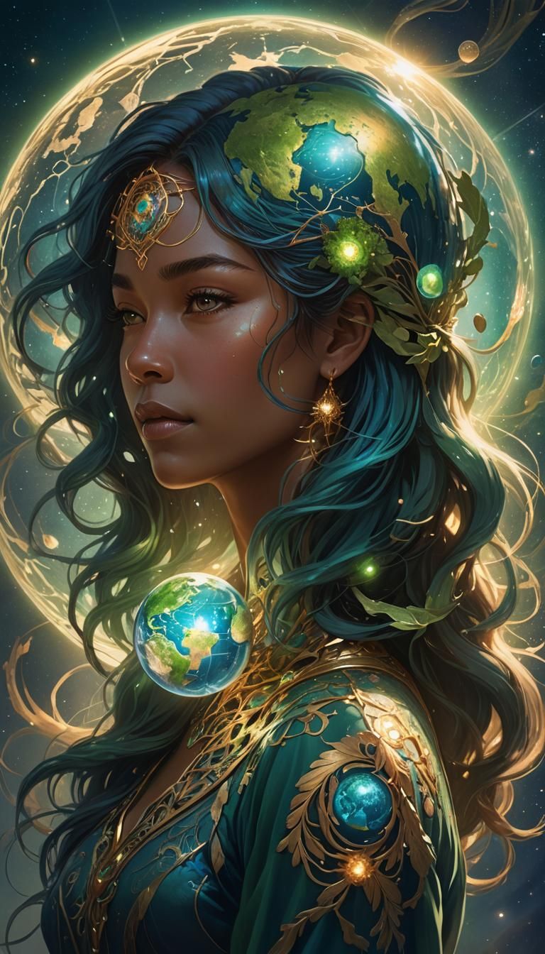 Woman Embracing Earth: Digital Fantasy Concept Art