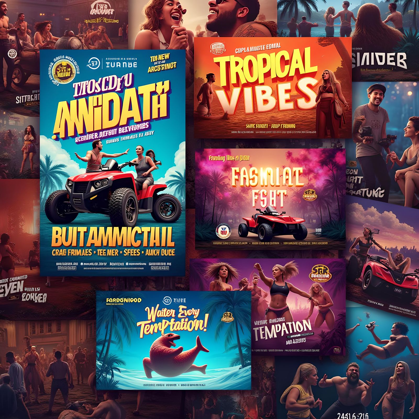 Vibrant Event Flyers Collage: A Promotional Art Piece