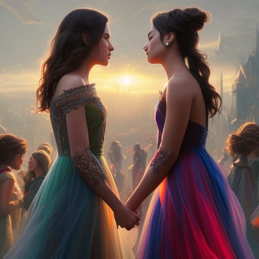 Two Women Kissing, Engagement Ring, Digital Art