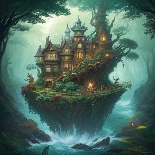 Tiger and Monkey in Vibrant Forest: Digital Art