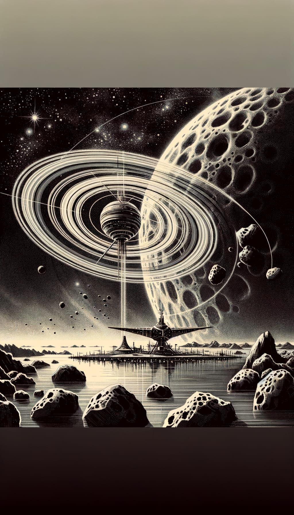 Torus Space Station in Pen and Ink Style