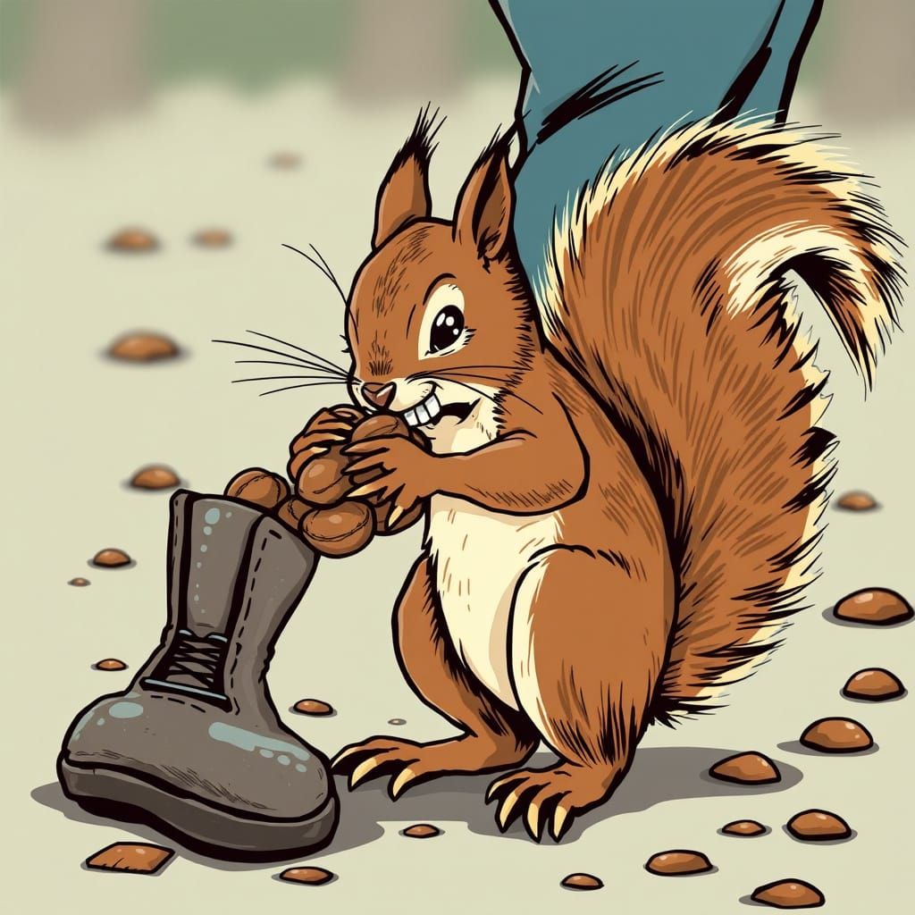 Mischievous Squirrel Boot Nut-Stuffer in Retro Comic Style
