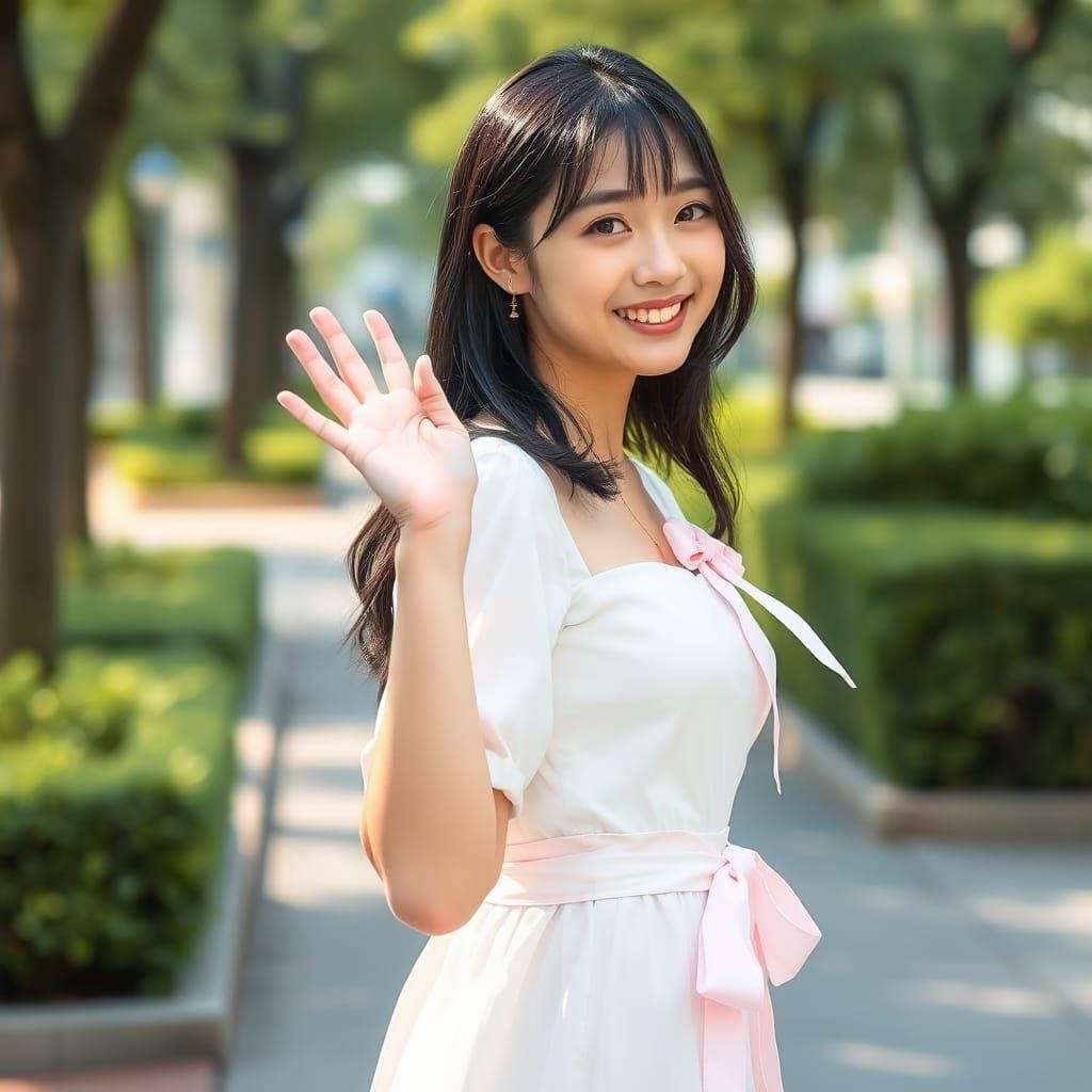 Japanese Woman in Ribbon Dress Fashion Photo