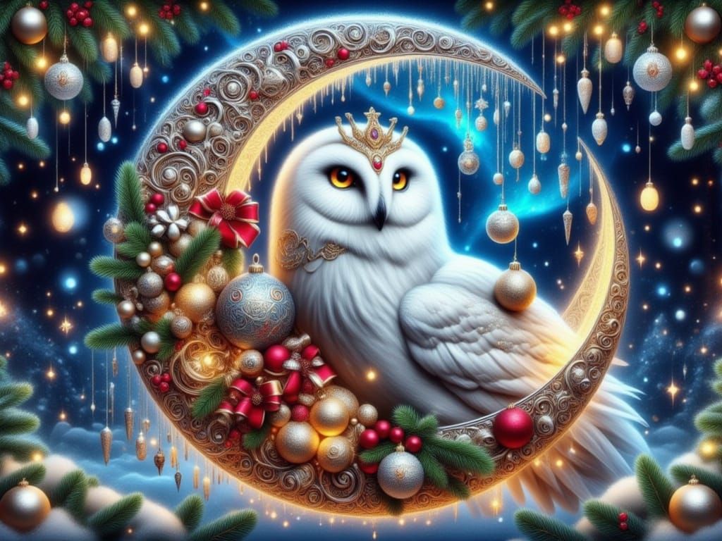 Majestic Snowy Owl in Filigree Moonscape