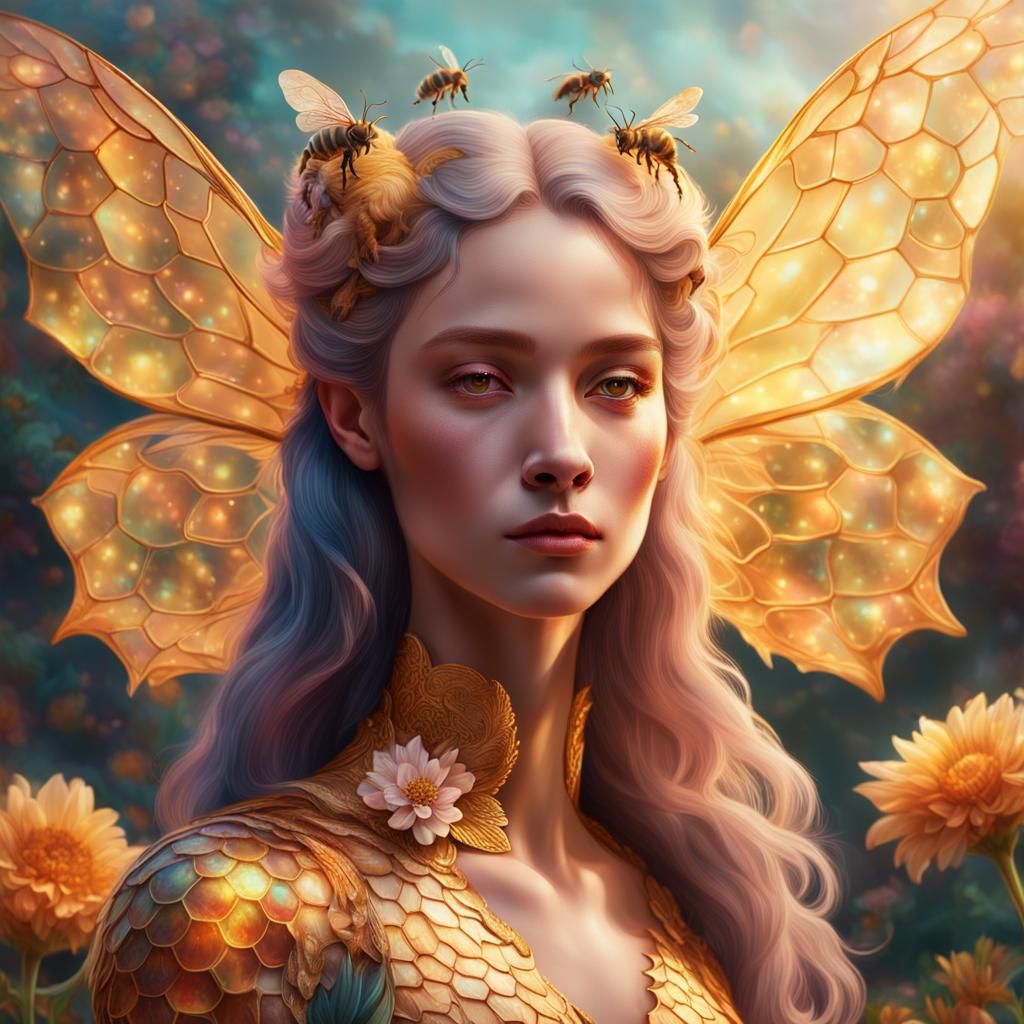 Woman Bee Chimera in Hyperrealistic Digital Art