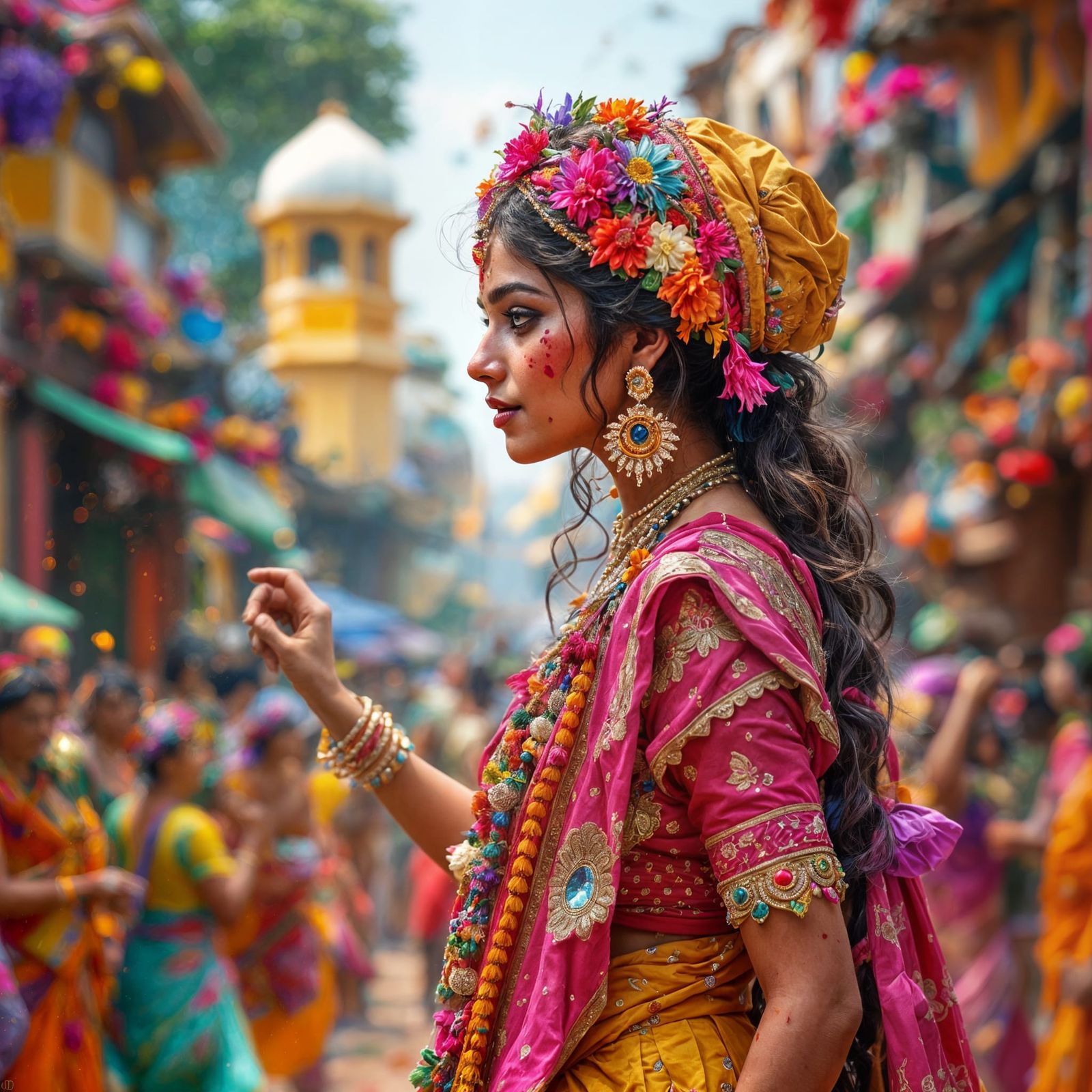 Vibrant Indian Festival Celebrated in a Whimsical Illustrati...