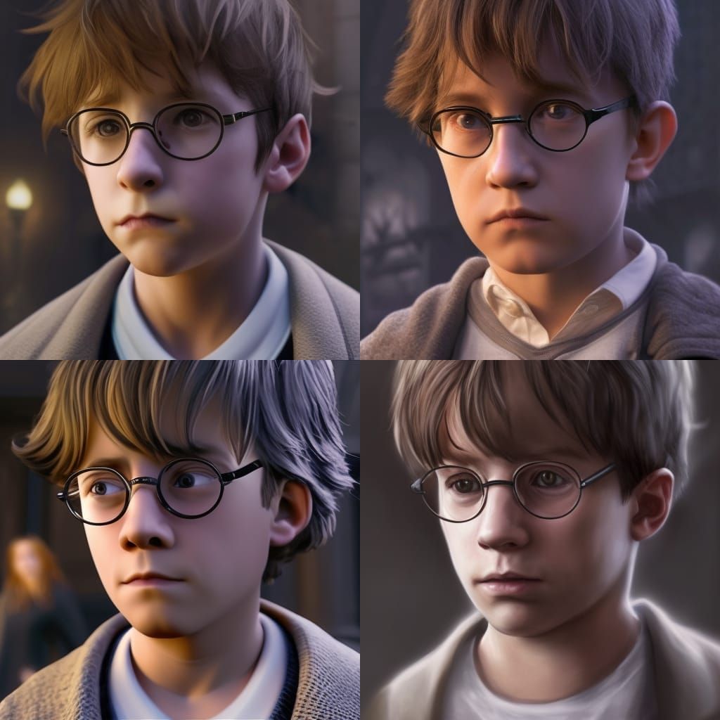 Sad Harry Potter Portrait in Hyperdetailed Style