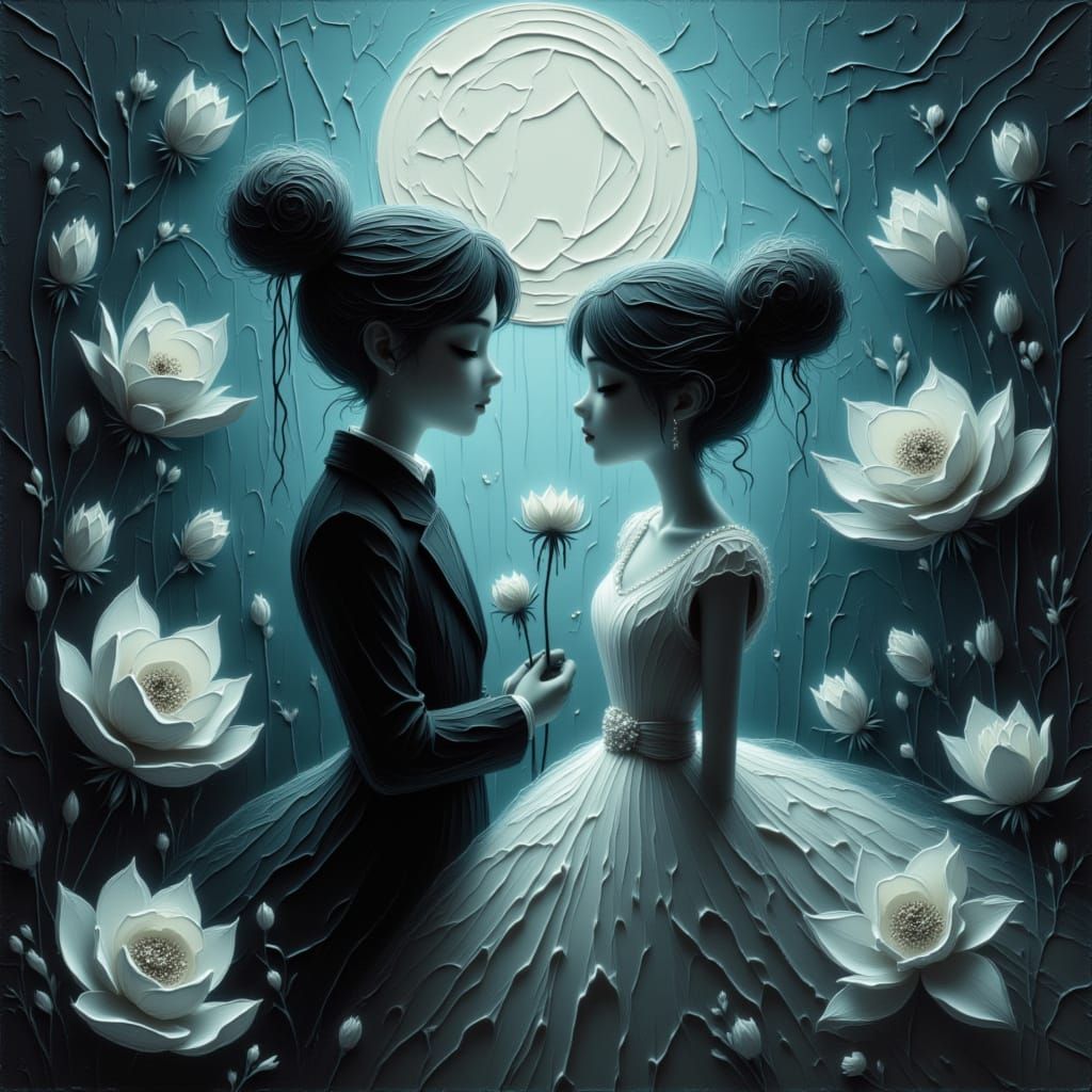 Enchanting Moonlit Couple in Tim Burton Style