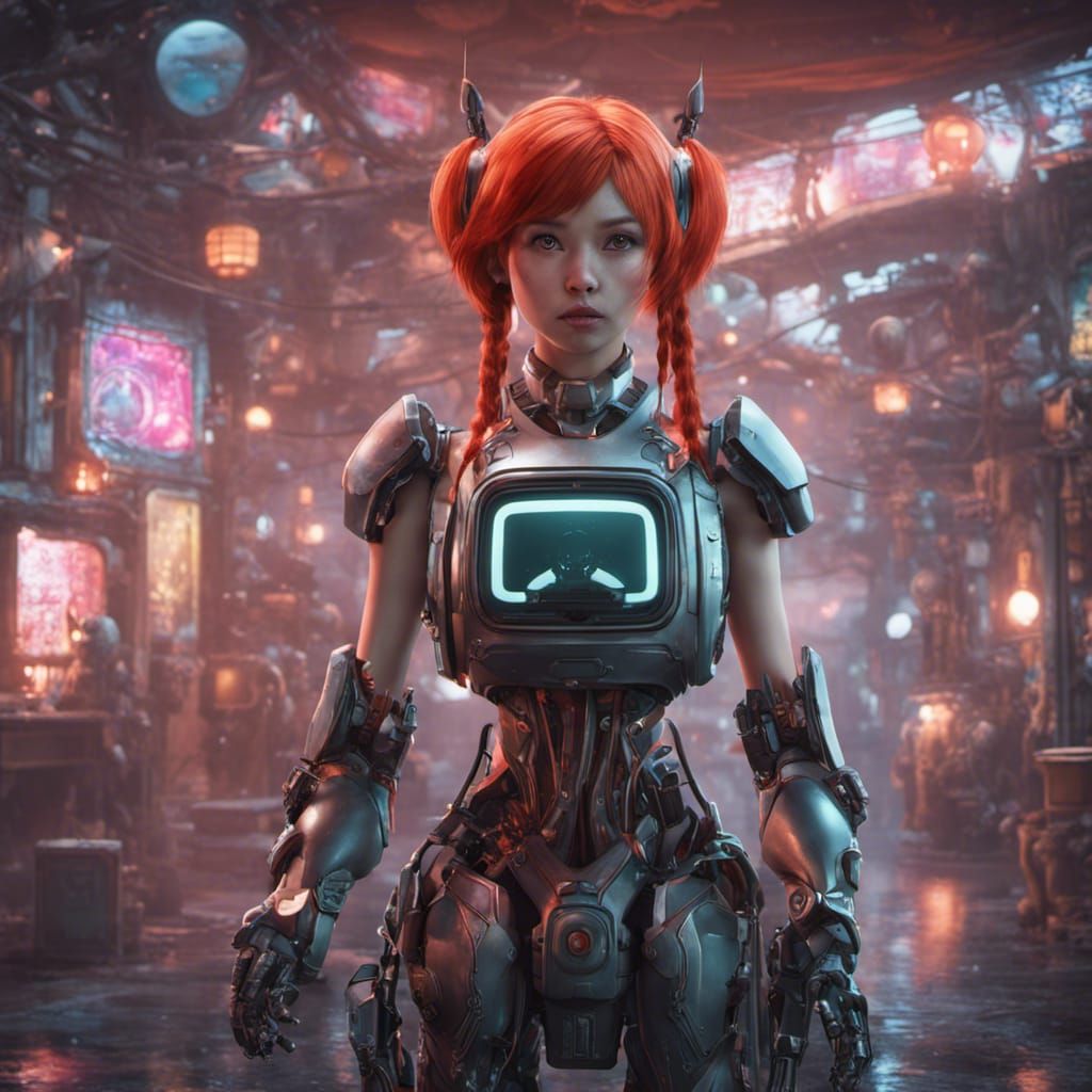 Redhead Asian Vinyl Doll with Robot Companion