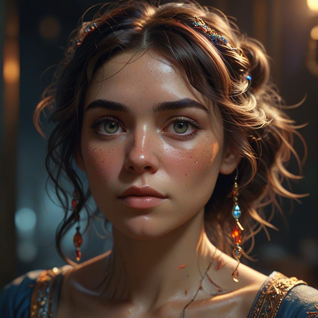 Hyperrealistic Portrait of Lethargic Girl in Digital Art Sty...