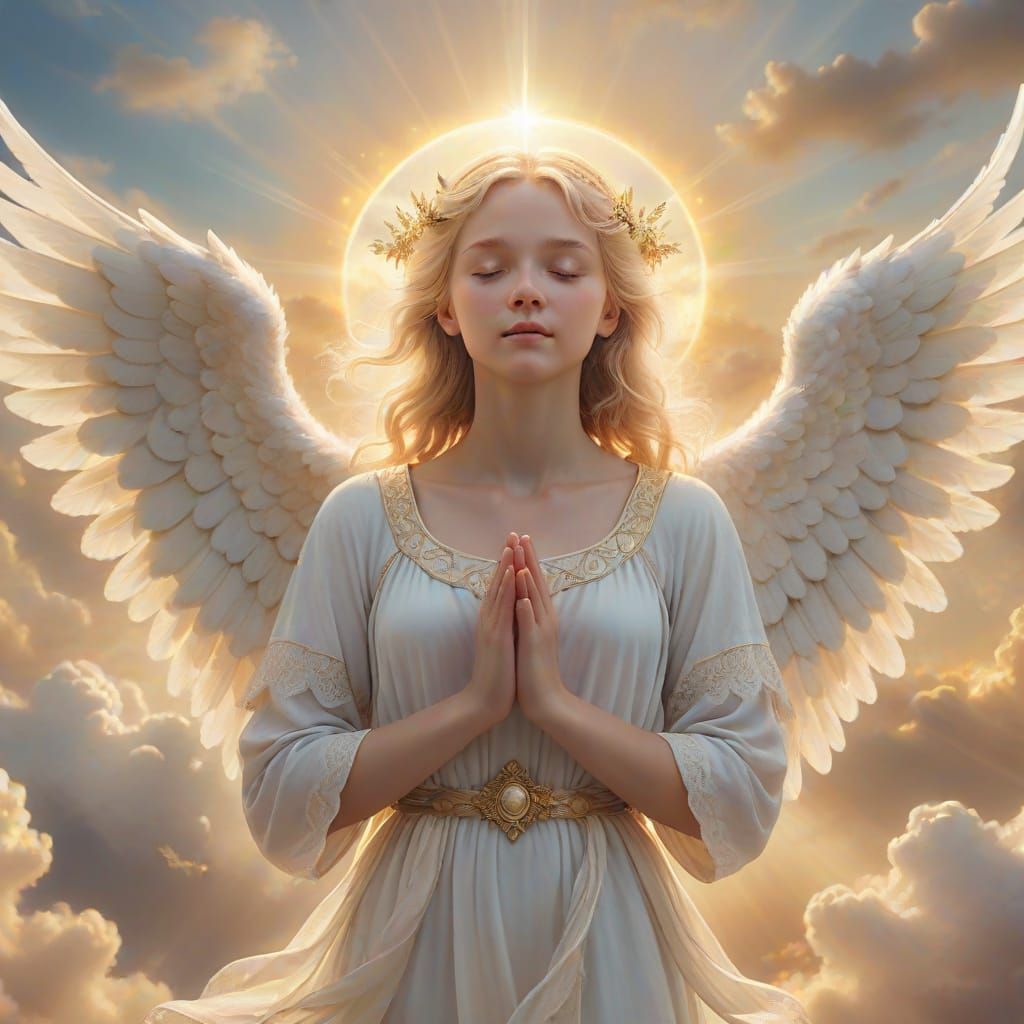 Blonde Angel in Heavenly Cloudscape