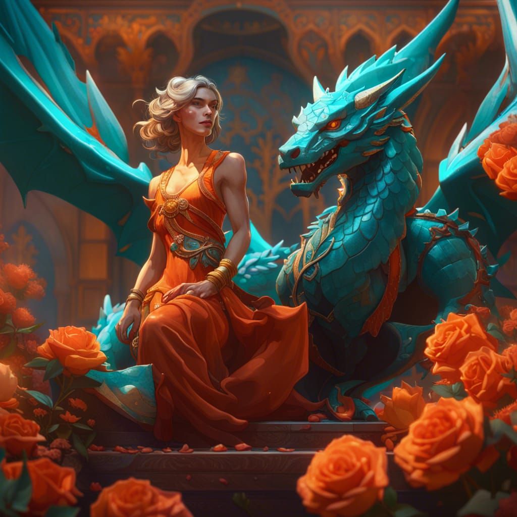 Dragon and Roses Concept Art in Art Nouveau Style