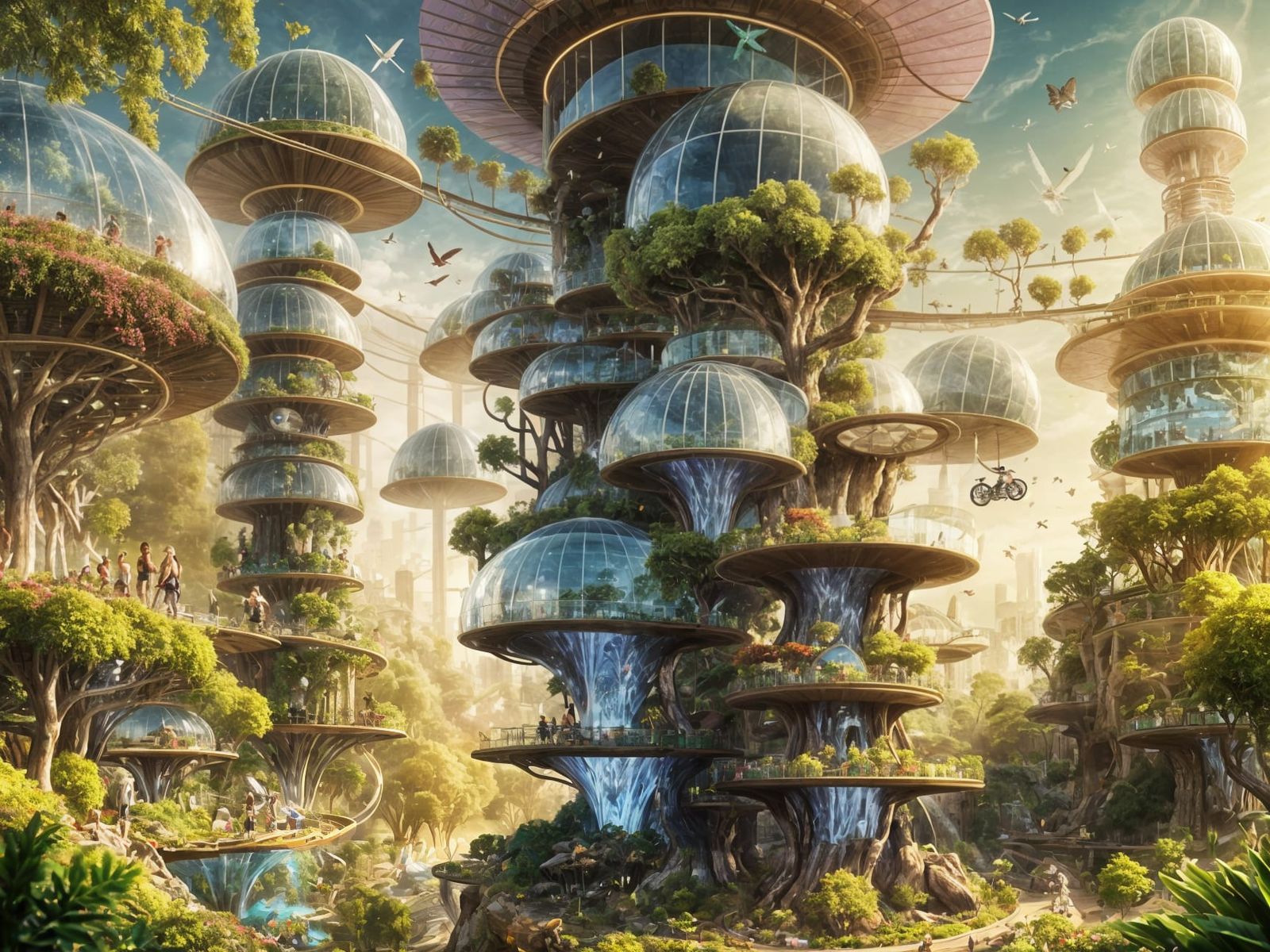 Surreal Solarpunk Oasis Blooms with Sustainable Architecture