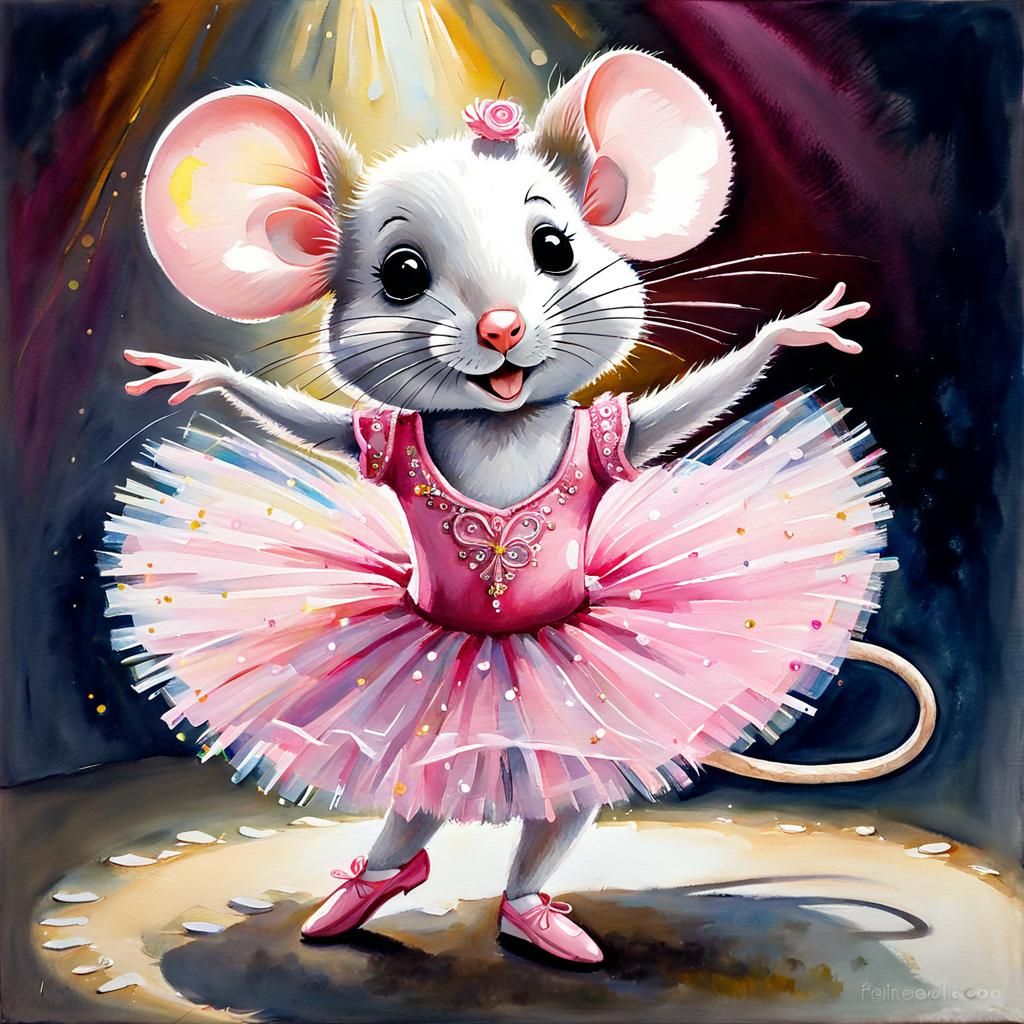 Ballerina Mouse Dances: Gouache and Watercolor Art