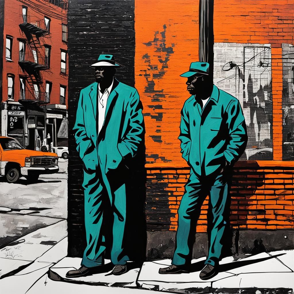 Harlem Street Corner Scene in Abstract Style
