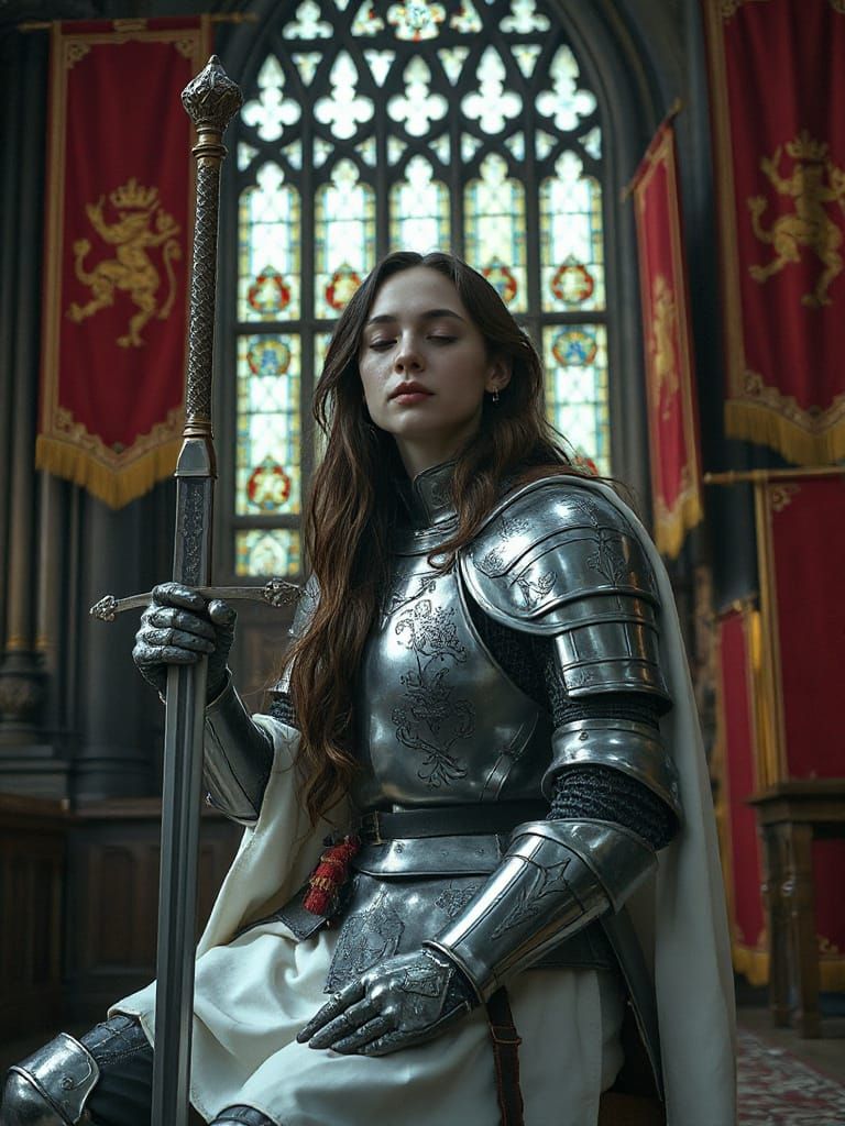 Medieval Knight in Gothic Hall, Hyper-Realistic 8K