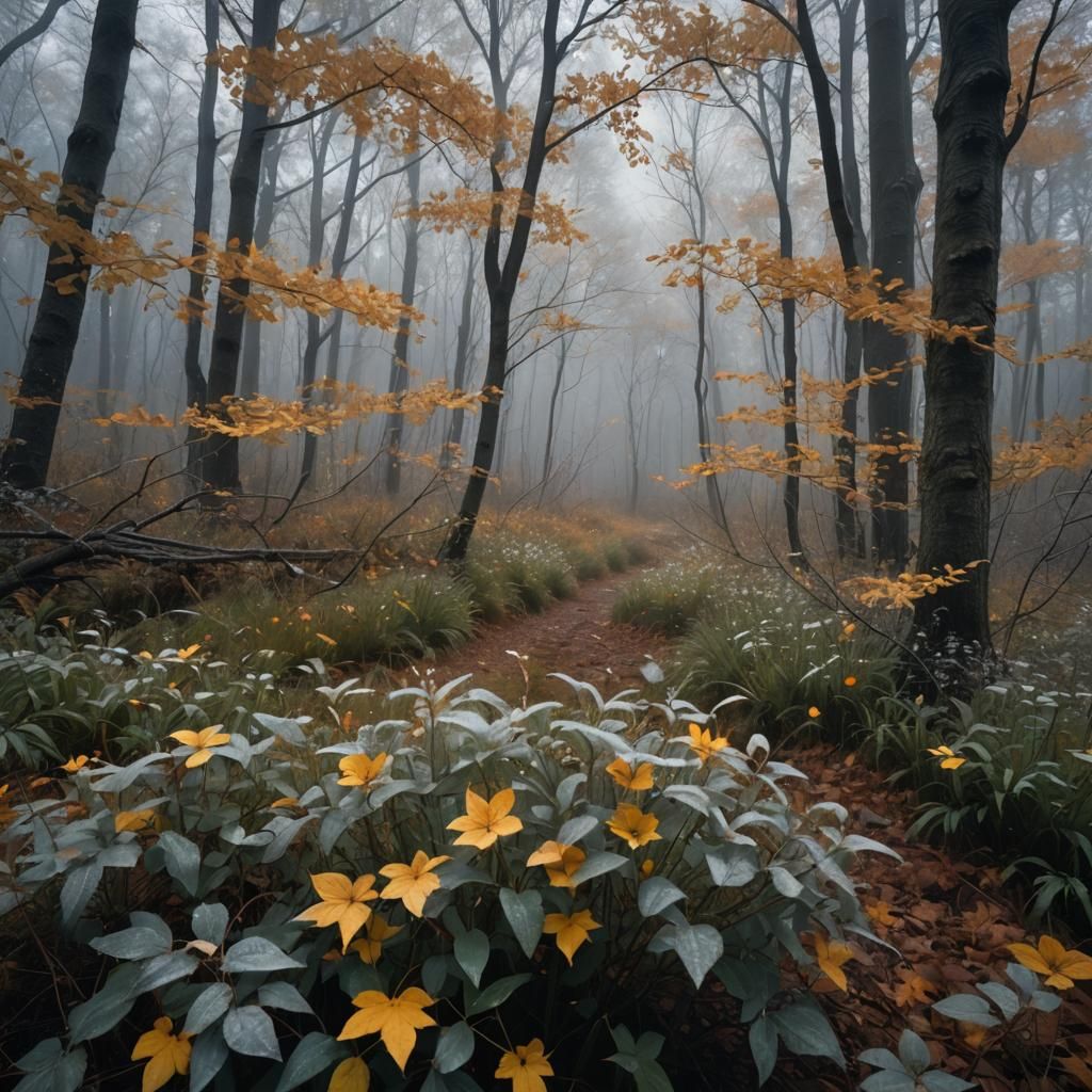 Autumn Forest Swept by Icy November Wind
