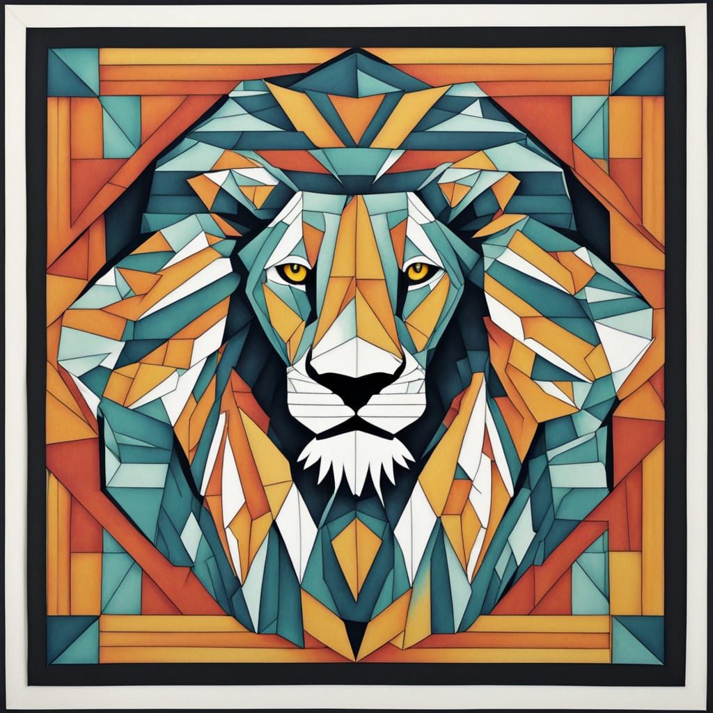 Geometric Lion in Tessellation Block Art