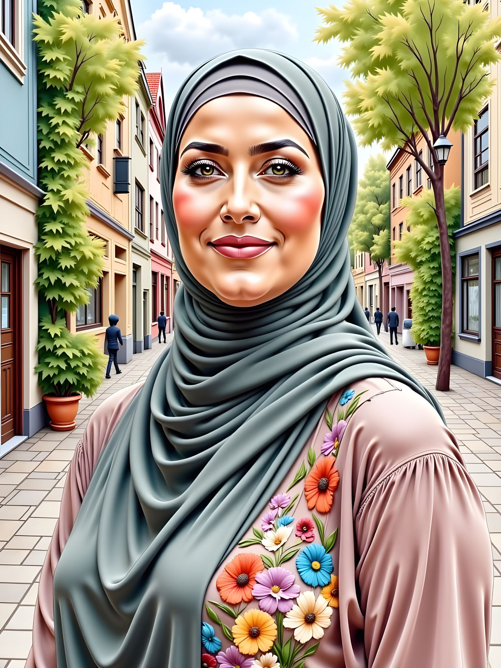 A Beautiful Danish Woman in Hijab, Painted in Watercolor Gua...