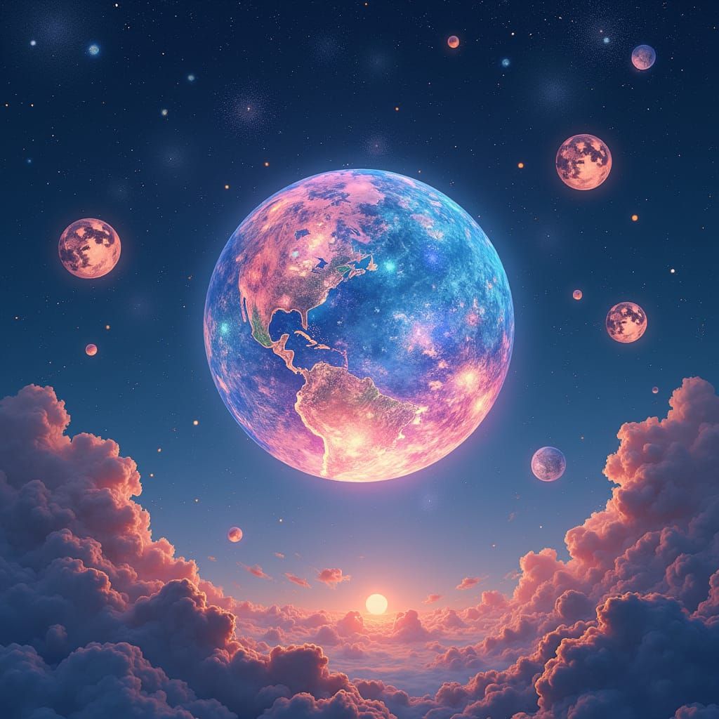 Holographic Sphere in Whimsical Galaxy Dreamscape