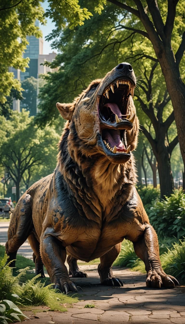 Giant Andrewsarchus Roams City Park: Wildlife Photography