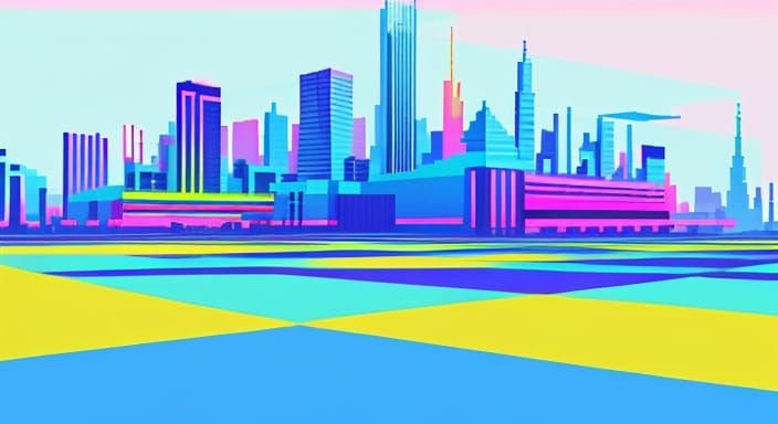 Pixel Art VR Cityscape in Abstract Expressionism Style