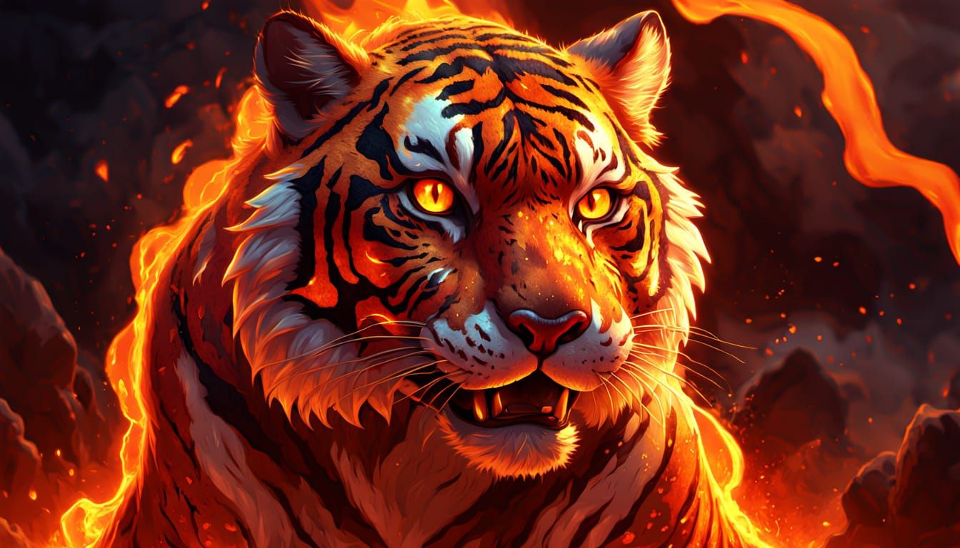 Fiery Lava Tiger Fantasy Concept Art