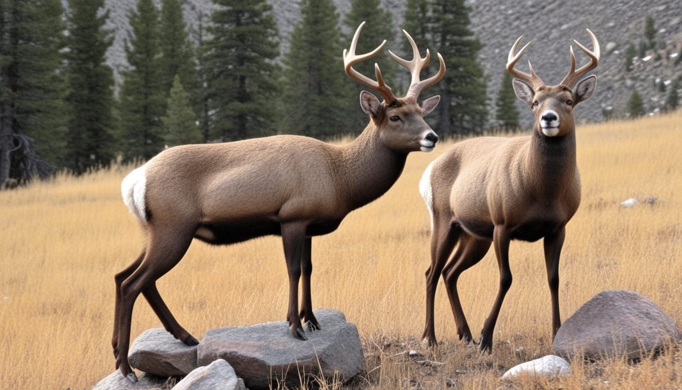 Hunter Aims Rifle at Deer in Forest at Night