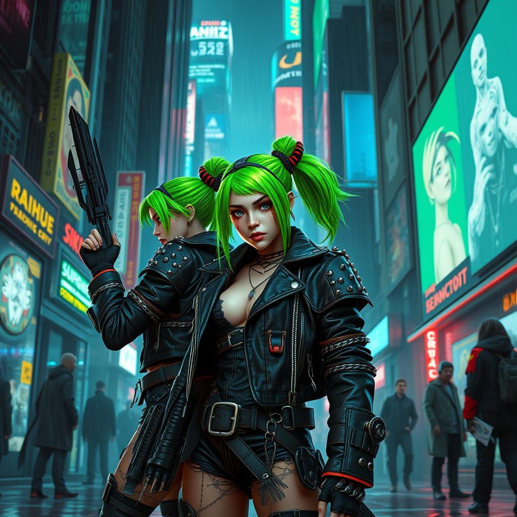 Cyberpunk Warriors Defy Dystopian Future in Neon-Lit Alleywa...