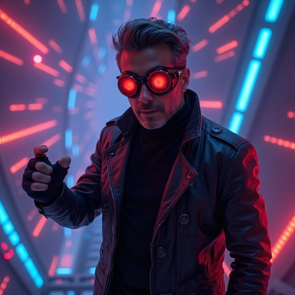 Sci-Fi Hero in Neon Robes, Dynamic Lighting and Futuristic G...