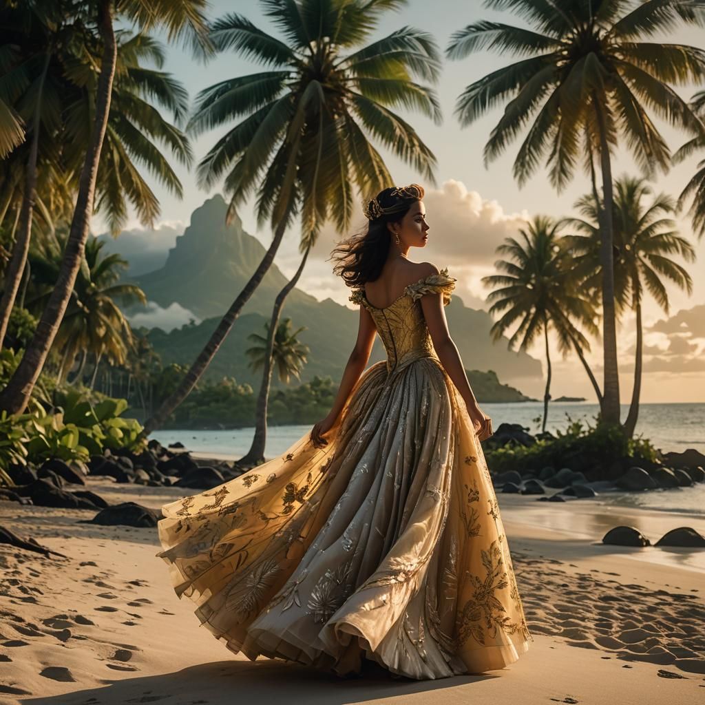 Tahitian Sunset: Woman in Exotic Attire