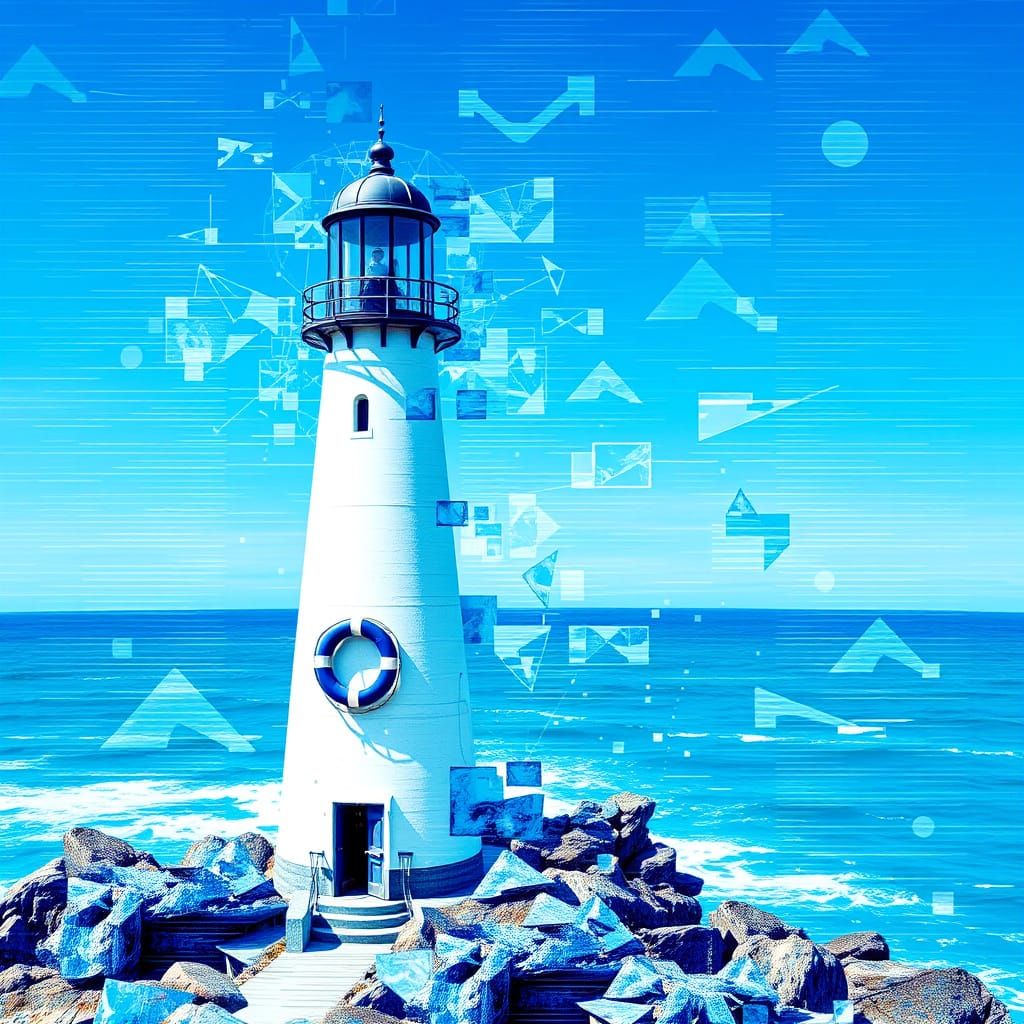 Glitch Art Lighthouse with Fractal Elements