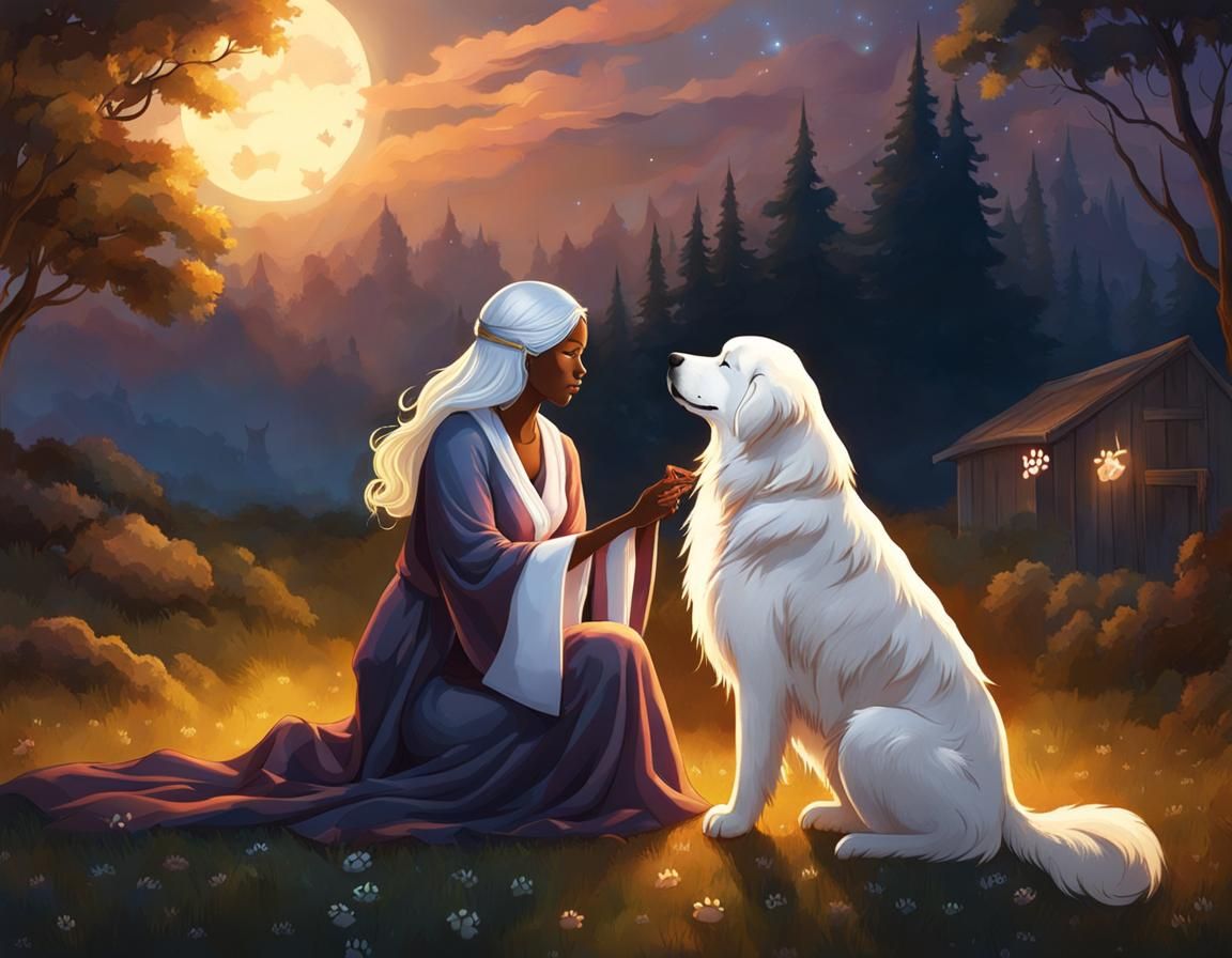 Ebony Sorceress Heals Pyrenees with Magic Spell