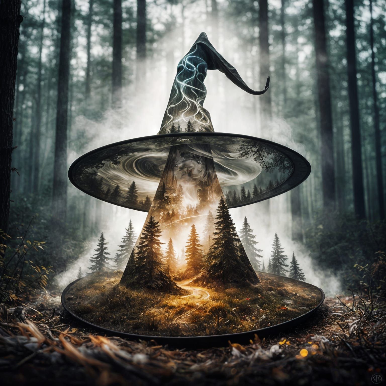 Ethereal Earth Tone Witch Hat with Forest