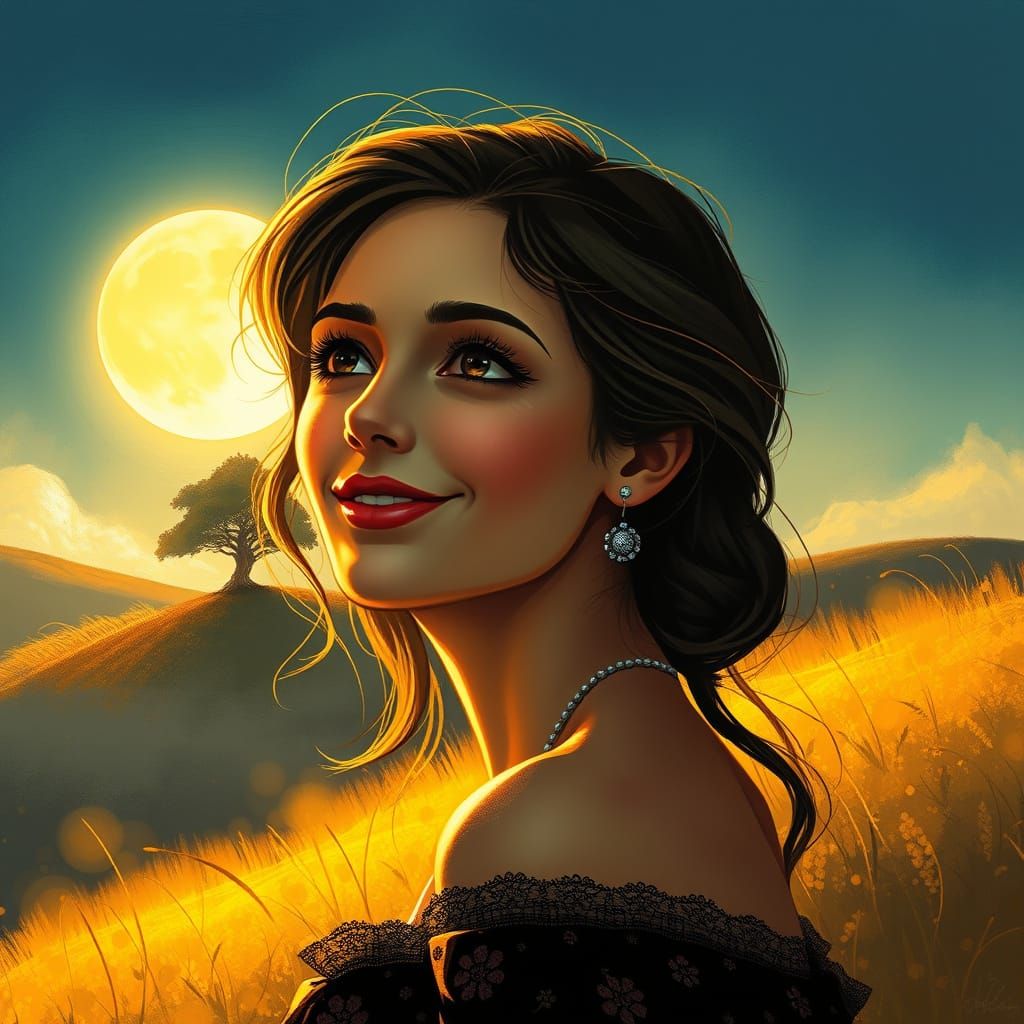 Whimsical Woman in Golden Light