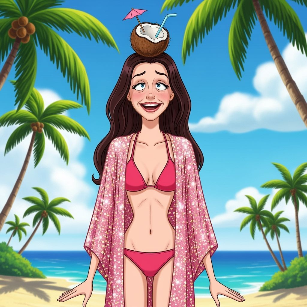 Bimbo Hit by Coconut, Dazed in Whimsical Style